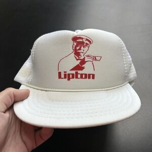 Nissin Hat Cap Trucker Snap Back Mens One Size White Lipton Tea Logo Mesh